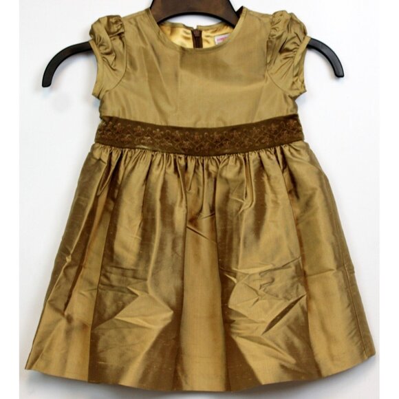 2004 Gymboree Prim & Proper Gold Silk Dress sz 18-24 M Cute Flower Girls Lined - Picture 1 of 6